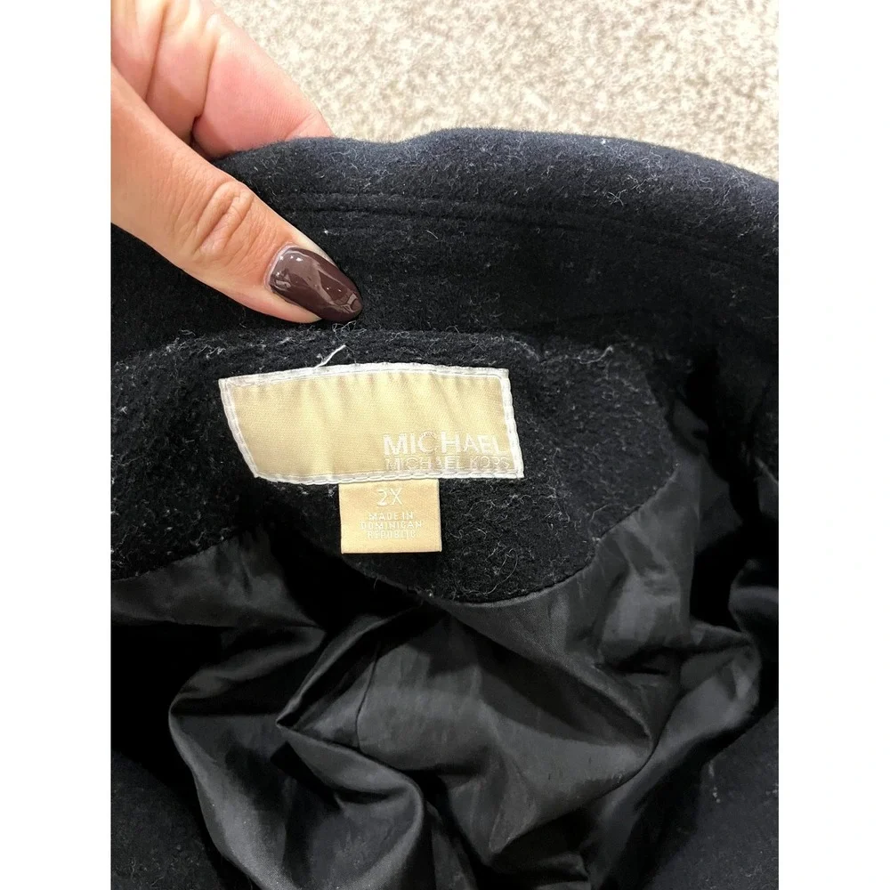 Michael Kors Pea Coat Womens 2X Black Lined Wool Blend Double Breasted Winter